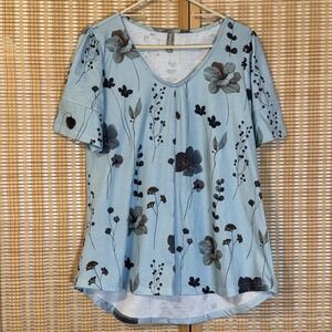 Noracora Womens M Top Floral Short Sleeve Blue Cottagecore Western Bloomcore